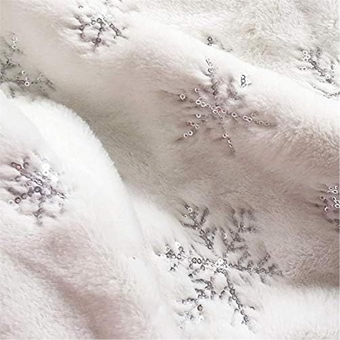 30inch White Christmas Tree Skirt Tree Carpet Blanket, Soft 2.5ft Xmas Christmas Tree Blanket with Silver Snowflake White Faux Fur Carpet for Christmas Holidays Decoration Party