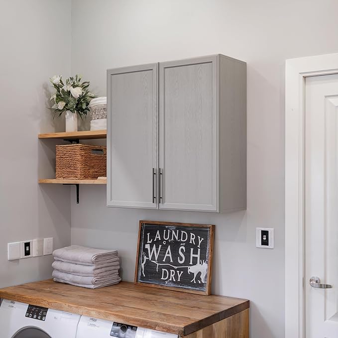FIMELLO 30" Laundry Room Cabinets Wall Mounted, Ashen Gray