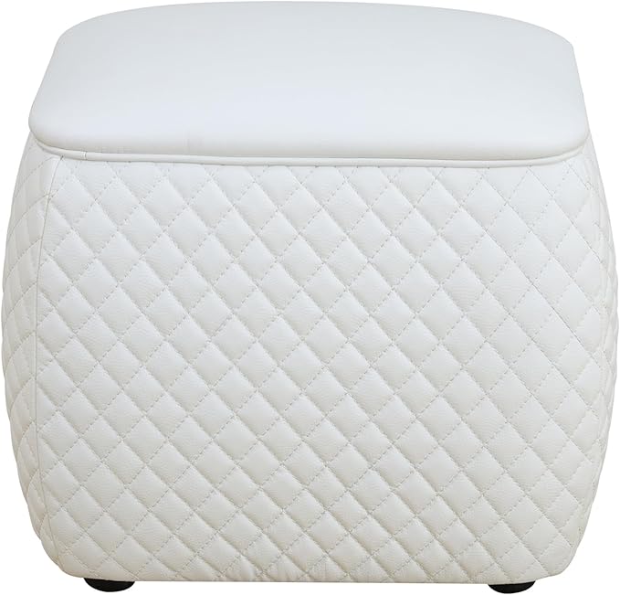 Ottoman Rectangular Storage Ottoman Bench, Faux Leather Footrest, Stool Footstool for Living Room, Bedroom, Entryway, White, 19.5"x15.5"x18"