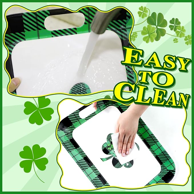 gisgfim 2Pcs St. Patrick's Day Serving Trays with Handle 16 x 11 Inch Large Melamine Rectangular Buffalo Plaid Serving Platter Tray Lucky Shamrock Melamine Dishes for Serving Food Outdoor Party