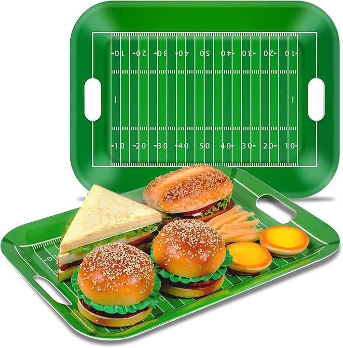 gisgfim 2Pcs Football Serving Trays 16.1 X 11.1 Inch Large Melamine Football Trays Platters with Handles Football Stadium Food Server Tray for Game Day Snacks 2025 Tailgate Birthday Party Decorations