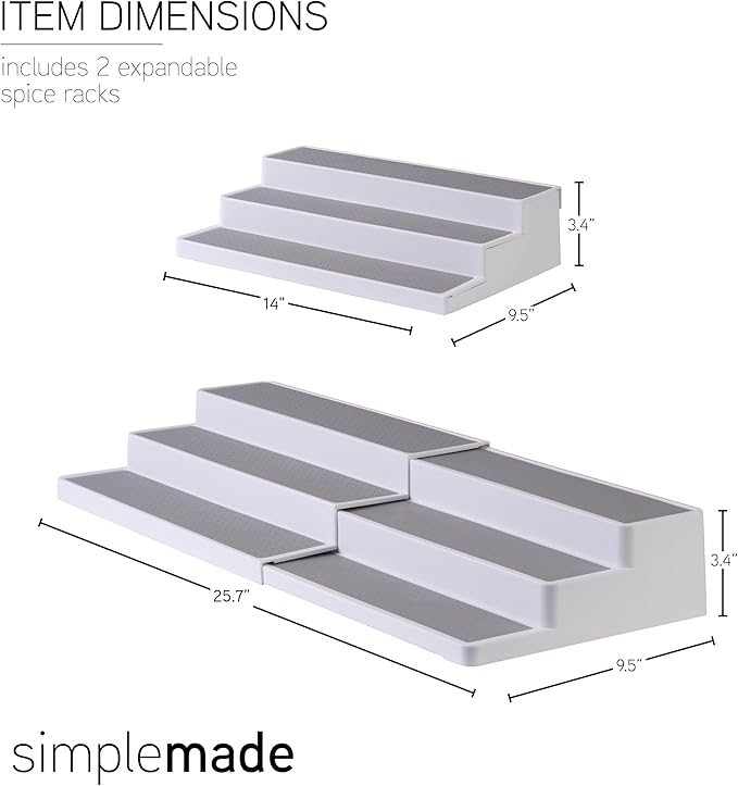 SIMPLEMADE 3-Tier Spice Rack Organizer - Versatile Storage Shelf for Kitchen, Bathroom, Bedroom & Office, Set of 2, Expandable White