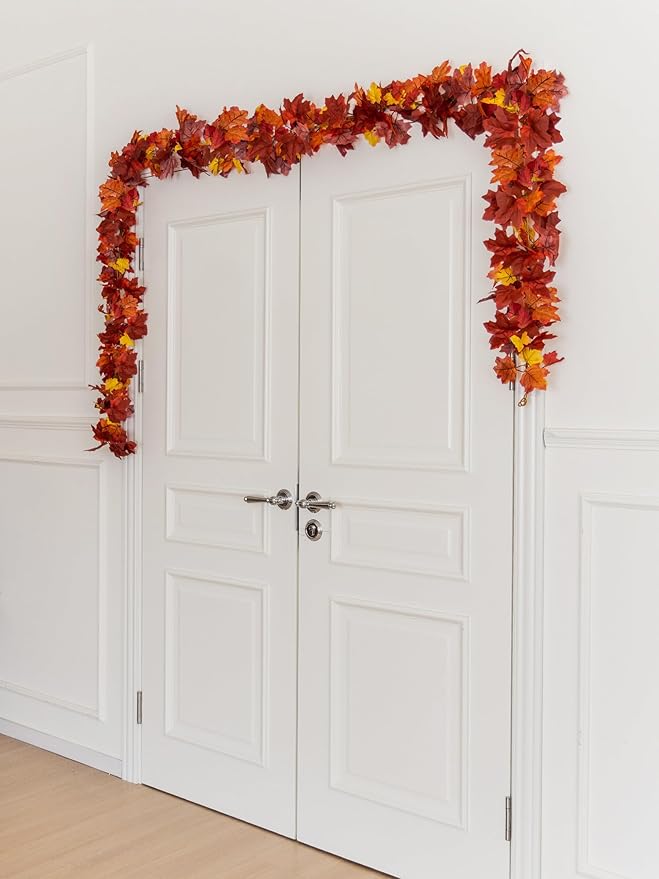 6PCS Fall Maple Leaves Garland, Party Joy 5.6Ft Artificial Maple Leaf Autumn Garland Hanging Fall Vines Table Decorations Front Door Fall Decor Thanksgiving Decorations Decor Outside Indoor Decor