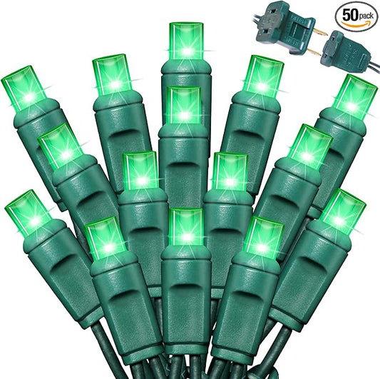 50LED String Lights,LED Christmas Lights,6" SPACING,Green Wire,Green Colour,Commercial Grade