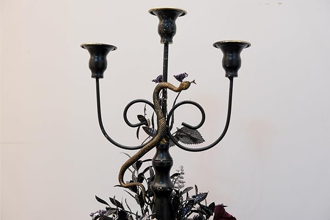 Halloween Candle Holder, 3 Arms Metal Candelabra, Black Candlestick Holder, Gothic Spooky Halloween Decor for Coffee Table/Dining Table Centerpiece, 18" Height