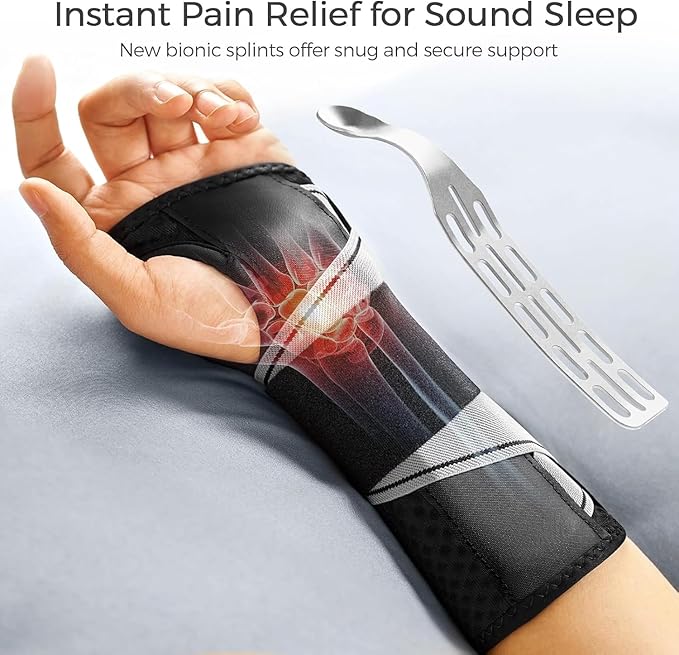 FREETOO Carpal Tunnel Wrist Brace Night Support Fit Left Hand for Work, Pain Relief Wrist Splint for Tendonitis, Arthritis, Sprain, Fit Women and Men, Wrist Immobilizer for Sleeping (XS, Black/Grey)