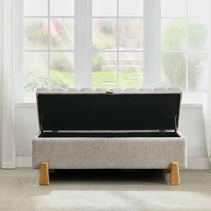 Storage Ottoman Bench, Bedroom Storage Bench Foot Rest with Legs, 17.1 x 48.6 x 18.5 Inches, End of Bed Bench, Load up to 500 lb, for Living Room, Bedroom, Entryway, Light Gray