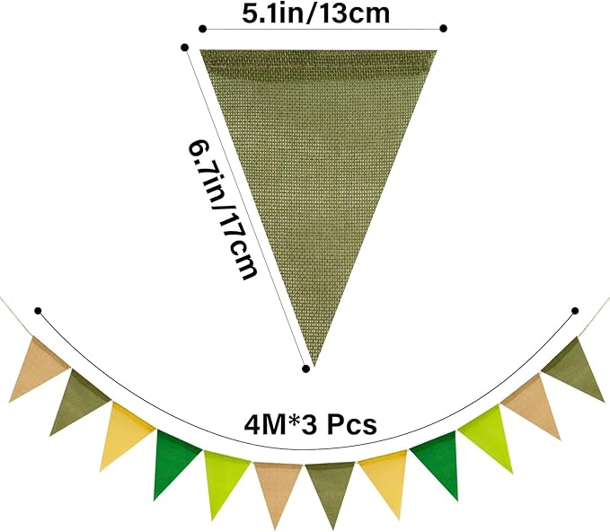 G2PLUS Pre-Strung Burlap Pennant Banners, 39Ft Sage Green Fabric Triangle Flag Bunting, 36Pcs Pennant Banner Flags Garland for Birthday, Wedding, Baby Shower, Holiday Party Decorations