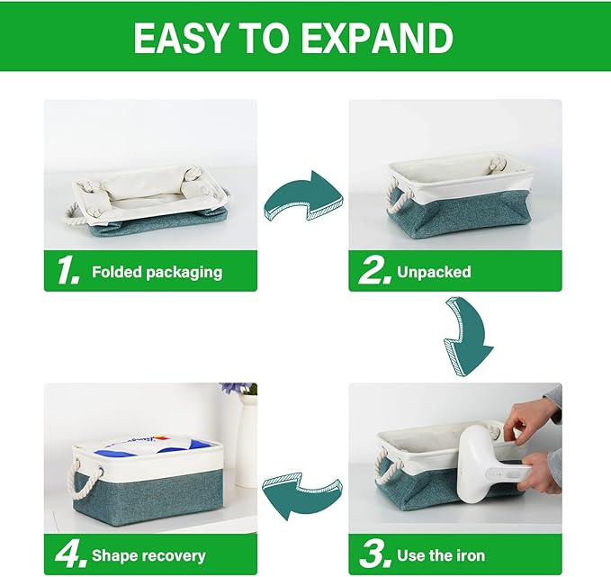 Bidtakay Small Storage Baskets for Shelves 3 Pack Fabric Storage Bins for Organizing Linen Collapsible Organizer for Closet-Deep Green