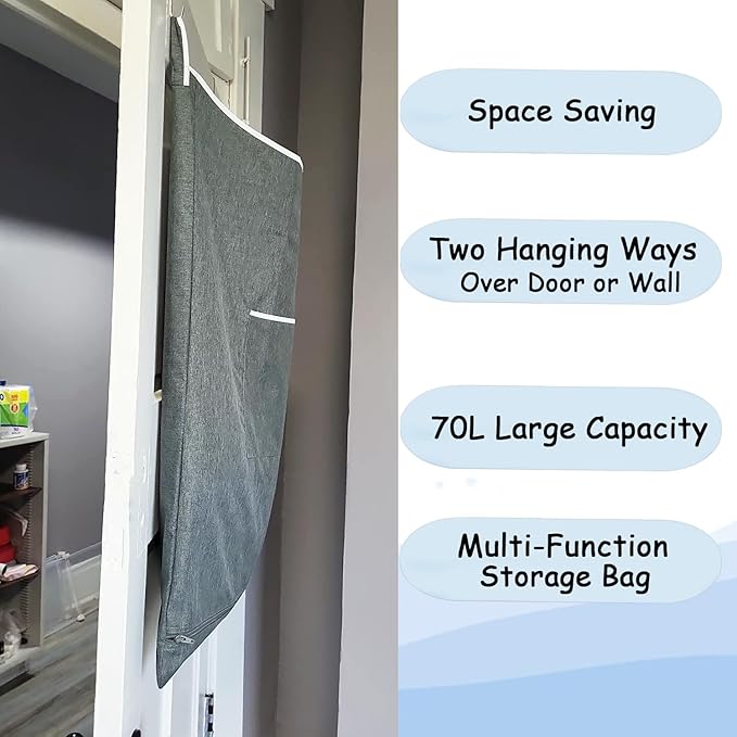 XL Door Laundry Hamper, Hanging Hamper with Large Openging, Hanging Laundry Hamper Storage Bag，Door hampers for Laundry of Home, Dorm, or Travel(Heather Grey, 36x22 Inch)