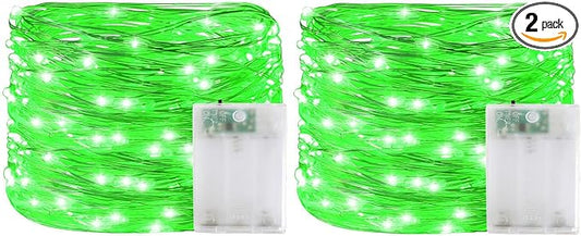 Halloween Decorations Green Fairy String Lights, Battery Operated with Timer, 2 Pack Total 33FT 100 Led Mini Battery Powered Christmas Twinkle Mason Jar Waterproof Firefly Lights DIY Party