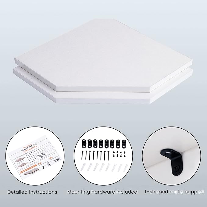 Corner Shelf Wall Mount, Floating Corner Shelves, Set of 4 Corner Wall Shelf Organizer, Rustic Wood Wall Storage Display Shelves for Living Room Bedroom Bathroom Kitchen, Rustic White