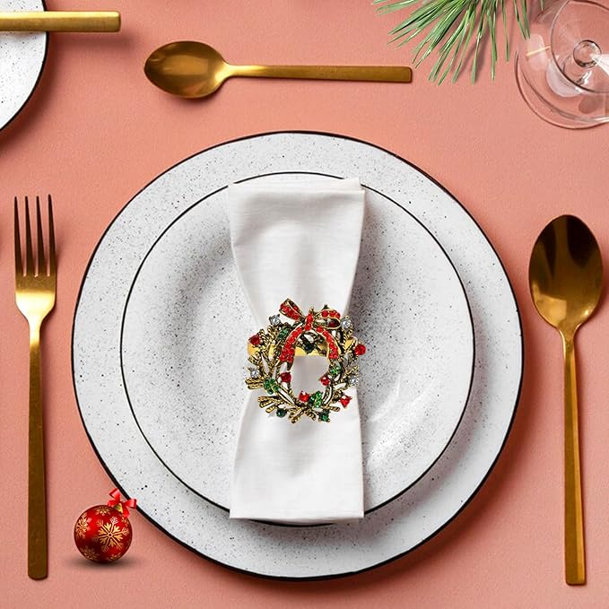 Halatool Set of 6 Christmas Napkin Rings Delicate Wreath Napkin Holder for Christmas Thanksgiving Holiday Party Table Decoration