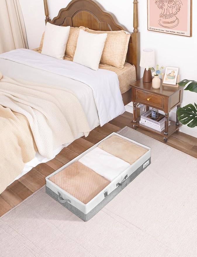 StorageWorks Large Under Bed Storage Containers with Handles and Label Holder, 2 Pack Ultra-thick Fabric Underbed Bins, Closet Organizer for Clothes, Blankets, Sweater