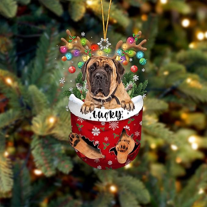 English Mastiff 1 Dog Christmas Ornament, English Mastiff 1 in Snow Pocket Christmas Tree Ornament, Dog Lovers Gift Idea Xmas, Christmas Decorations for Tree, Christmas Ornament Gift for Dog Lovers