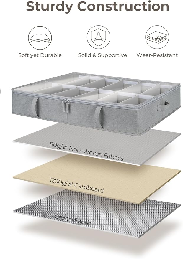 StorageWorks Under Bed Shoe Storage Organizer, Underbed Shoes Container with Adjustable Dividers, Shoe Storage Basket with Cover, Grey, 2-Pack, Space-Saving Shoe Box Fits up to 24 Pairs