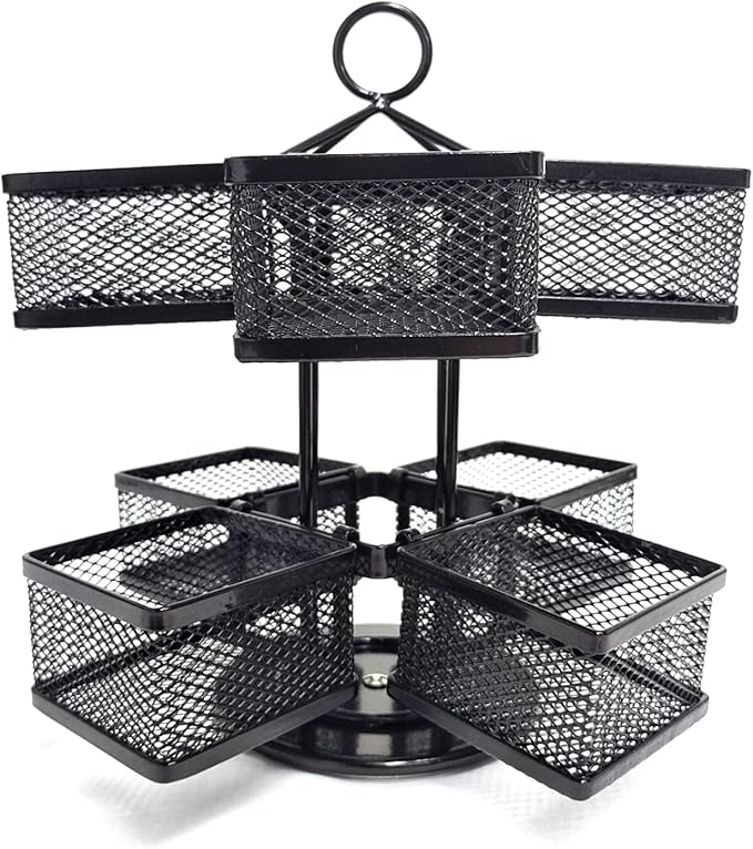 Tea Bag Organizer Coffee Holder Storage Spinning Carousel Basket Black Adjustable Tea Caddy For Kitchen Counter, Countertop, Cabinet