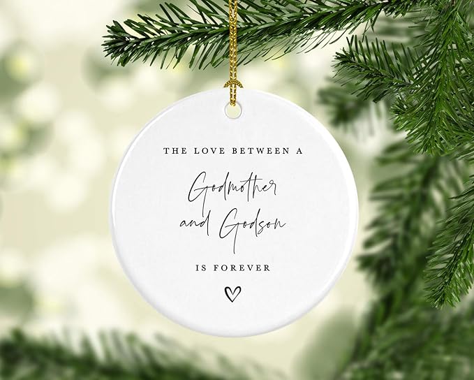 Andaz Press Round Ceramic Porcelain Christmas Tree Ornament Keepsake Collectible Godmother Gift, The Love Between A Godmother And Godson Is Forever, 1-Pack Godmother Ornament 2025 Godson Ornament 2025