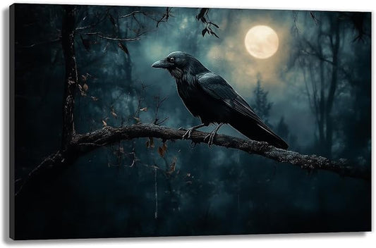 Crow Picture Wall Art Black Crow Canvas Prints Vintage Halloween Decoration Gothic Raven Art Poster Dark Academia Spooky Painting Horror Picture Home Decor(Artwork-2,28"x42")