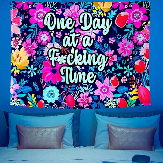ADDWel Blacklight Floral Tapestry, Hippie Flower Tapestry Glow In The Dark, UV Reactive Black Light Upright Posters Wall Hanging for Bedroom Dorm Living Room Backdrop Decor
