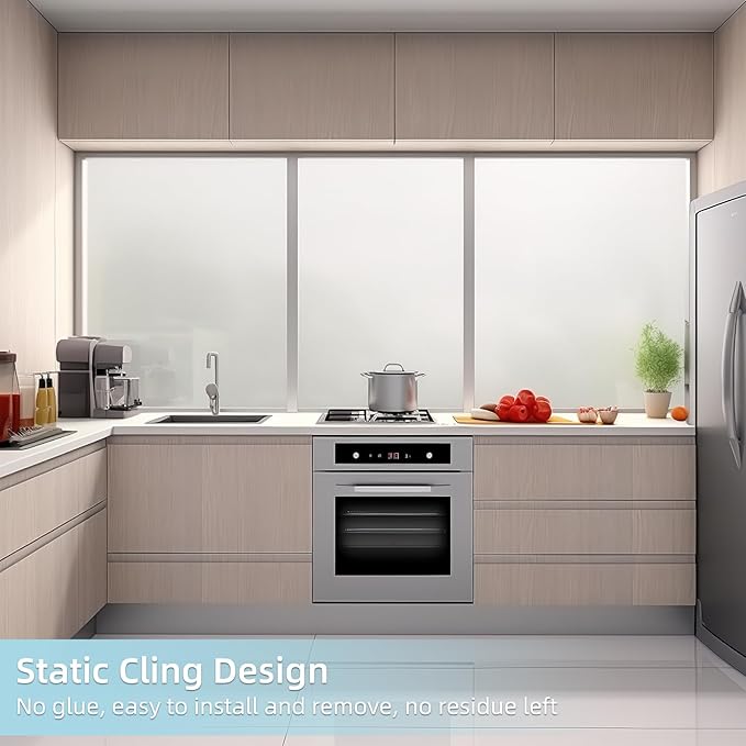 DUOFIRE Privacy Window Film Frosted Glass Film Matte White Static Cling Glass Film No Glue Anti-UV Window Sticker Non Adhesive for Privacy Office Meeting Room Bathroom Living Room DS001W 35.4x157.4in