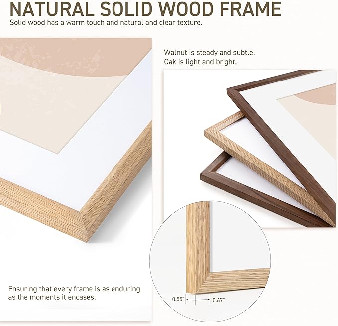 16x16 Picture Frame Natural Solid Oak Photo Frames with 12x12 Removable Mat Wall Hanging Large Handcrafted Frame with HD Plexiglass Wall and Tabletop Display Large Poster Frame