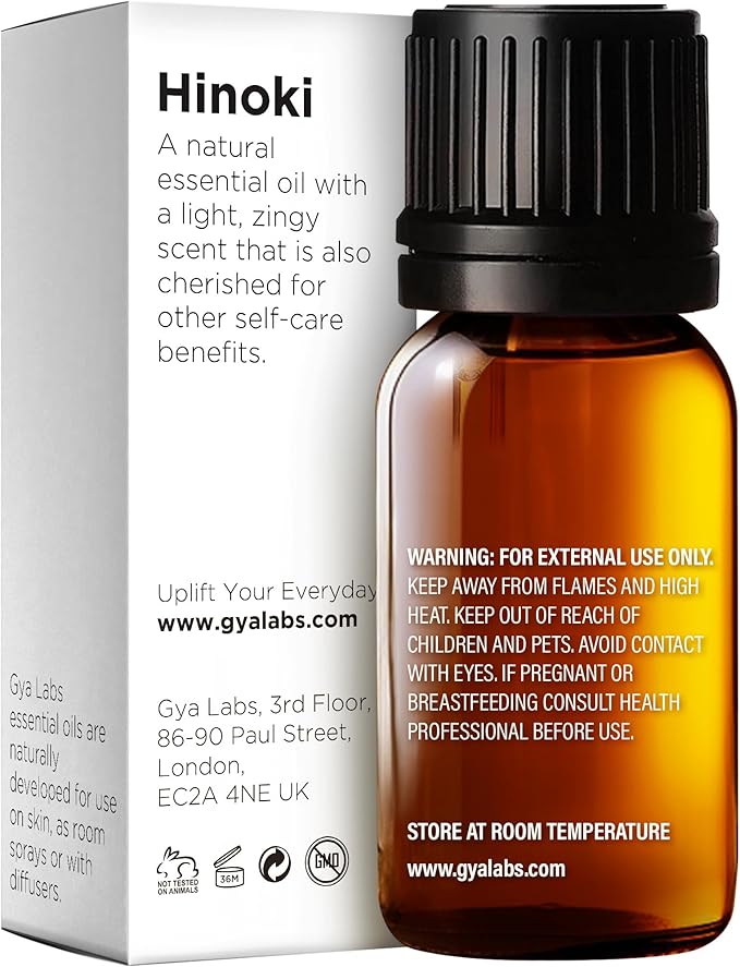 Gya Labs Hinoki Essential Oil for Diffuser & Skin - 0.34 Fl Oz - 100% Pure Natural Hinoki Oil for Hair, Massage, Aromatherapy Spray & Candle Making Scent