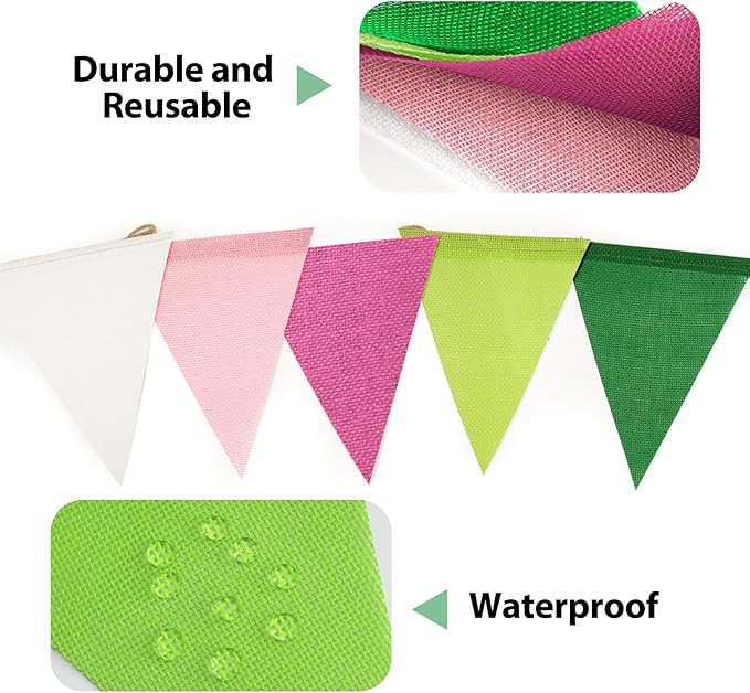 G2PLUS Pre-Strung Burlap Pennant Banners, 39Ft Pink and Green Fabric Triangle Flag Bunting, 36Pcs Pennant Banner Flags Garland for Birthday, Holidays and Theme Party Decorations