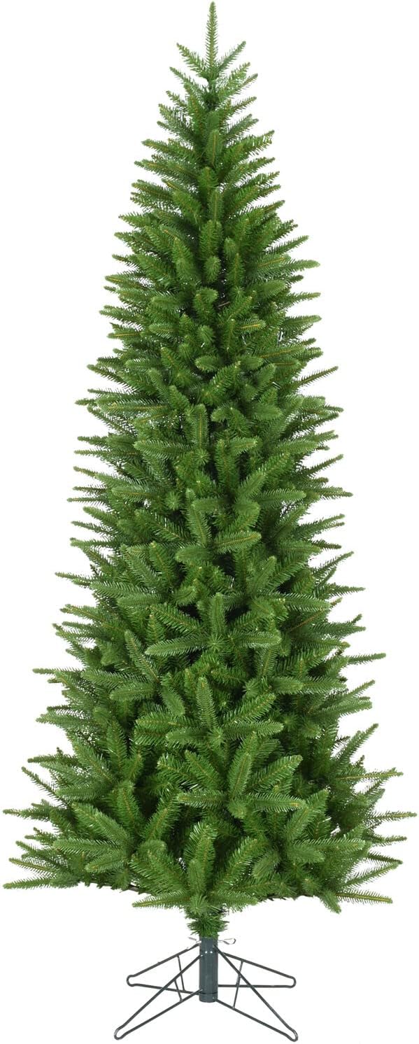 Fraser Hill Farm 9-Ft. Winter Falls Slim Christmas Tree with Metal Base and No Lights Included, Perfect Unlit Christmas Tree for Living Rooms, Dens, and Family Rooms