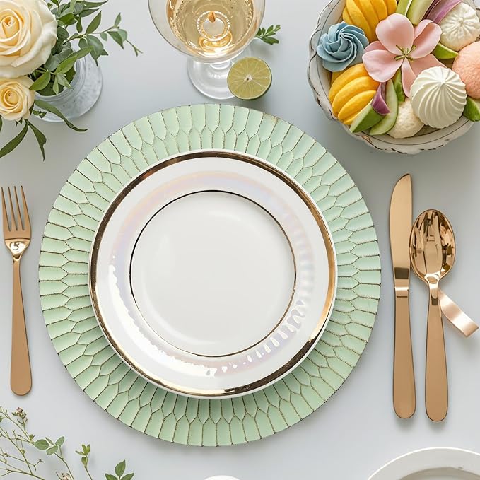 Green Charger Plates Set of 12, 13" Plastic Chargers for Dinner Plates, Thanksgiving, Christmas Party Banquet Serveware Supplies