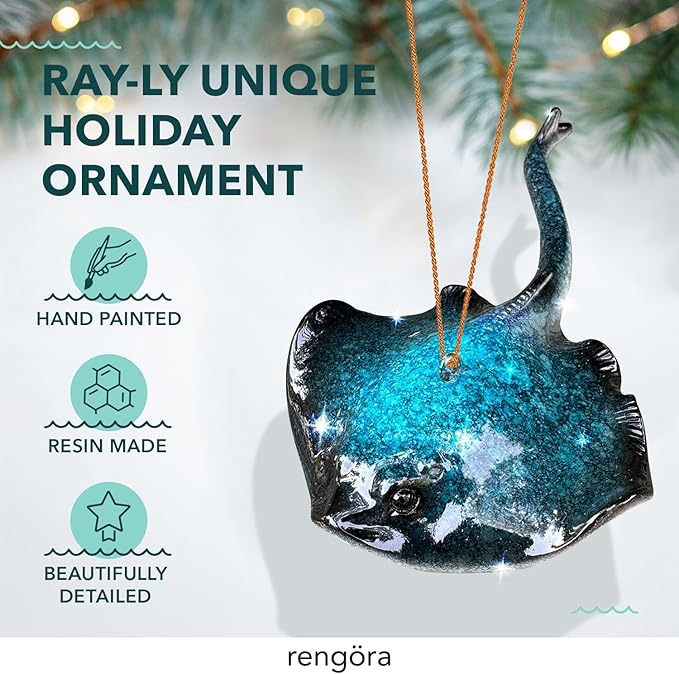 Hand-Painted Beach Christmas Ornament – Coastal Tree Decoration for Ocean Lovers – Unique Nautical Ornament for Christmas Tree or Stocking Stuffer Gift (Blue Stingray)