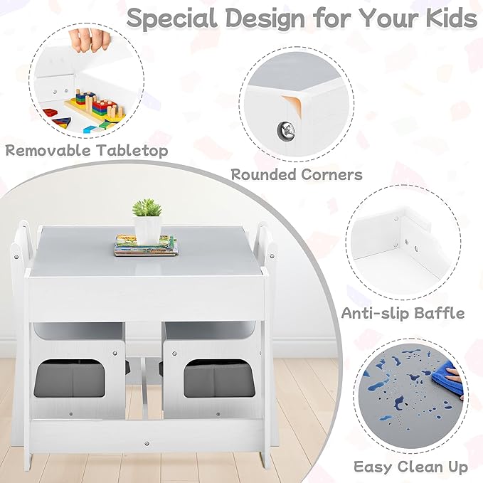 Kids Table and Chair Set, 3 in 1 Wooden Activity Table with Detachable Tabletop, Toddler Table and Chair Set with Storage Drawer, Kids Play Table for Children Art, Craft, Eating, Learning