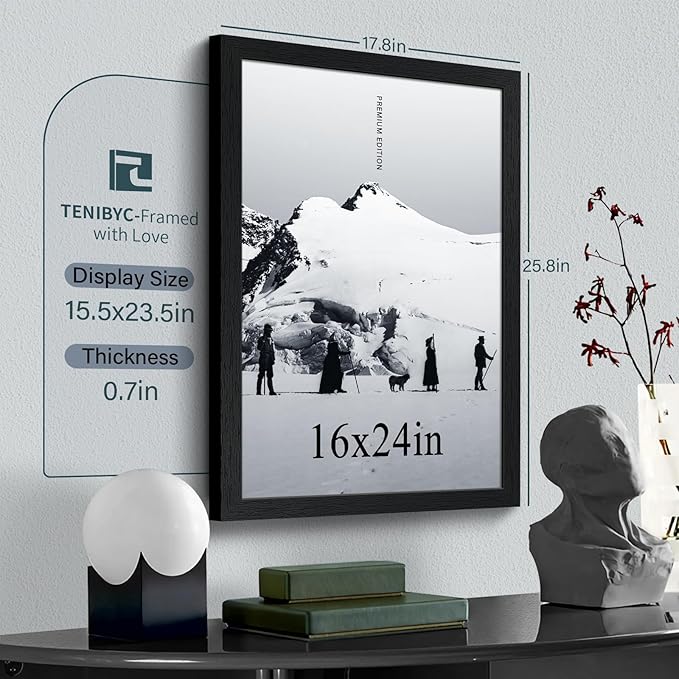 16x24 Poster Frame 3 Pack - Black, Textured Solid Wood Picture Frame, Wall Gallery Photo Frame