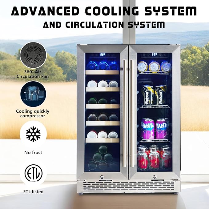 Albott Beverage Refrigerator - 24-Inch Dual Zone Cooler with Glass Door, Freestanding/Under Counter Wine and Beer Fridge, Holds 20 Bottles & 78 Cans, Ideal for Kitchen, Bar, Office, 34-64℉ & 41-68℉