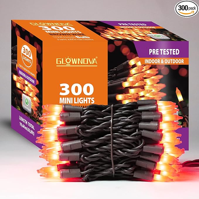 Halloween Lights, 300 Count Brown Wire Incandescent Christmas Mini Lights, 120 V High-Voltage UL CertifiedLight String Connectable, for Indoor Outdoor Patio Tree Party Home Decor, Orange