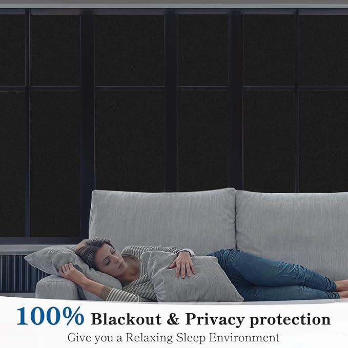 DUOFIRE Blackout Window Film Completely Light Blocking Privacy Window Film Room Darkening Frosted Tint Films for Day Sleep, Non Adhesive Static Cling Films DT-C009 (23.6 x 78.7 Inch)