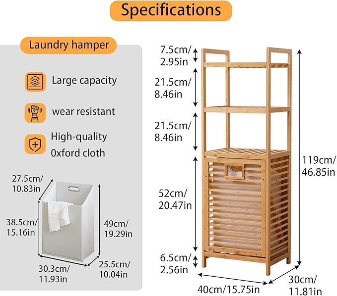 Laundry Hamper with 3 Tier Shelves & Tilt Out Basket, Laundry Baskets Organizer Hampers Bathroom Storage Shelf for Laundry Room, Bathroom, Guest Room (3-Tier Small)