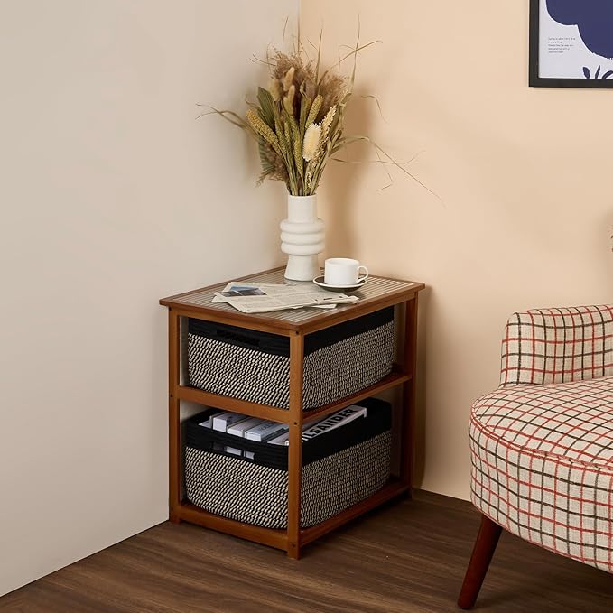 Large Storage Baskets for Shelves, Closet Organizers Bins for Clothes Blanket Towels, Baby Nursery, Toy Baskets Box, Woven Rope Baskets, 17 x 13 x 7.5”, 2 Packs Woven Brown