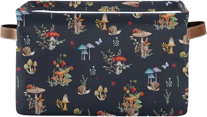 Storage Basket Bin Mushroom Snail Organizer Basket Collapsible Shelf Basket Cube with handle for Nursery Bedroom Bathroom, one sizex1