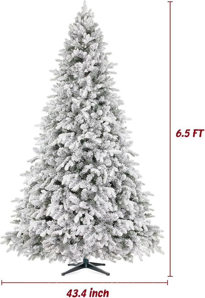 7.5ft 360° Rotating Pre-Lit Snow Flocked Christmas Tree, Built-in Music, Remote Control, 8 Light-Modes, White Christmas Tree for Home Decor