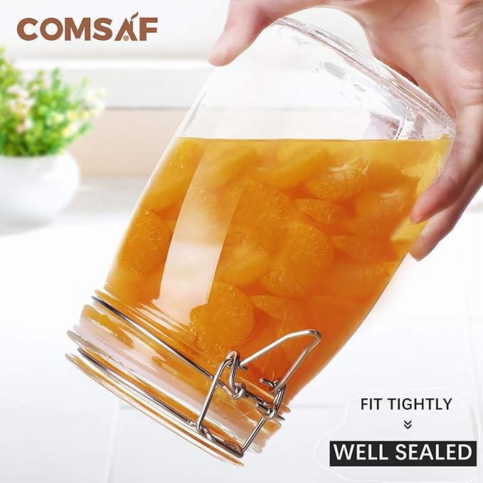 ComSaf Airtight Glass Canister Set of 3 with Lids 34oz Food Storage Jar Round - Storage Container with Clear Preserving Seal Wire Clip Fastening for Kitchen Canning Cereal,Pasta,Sugar,Beans,Spice