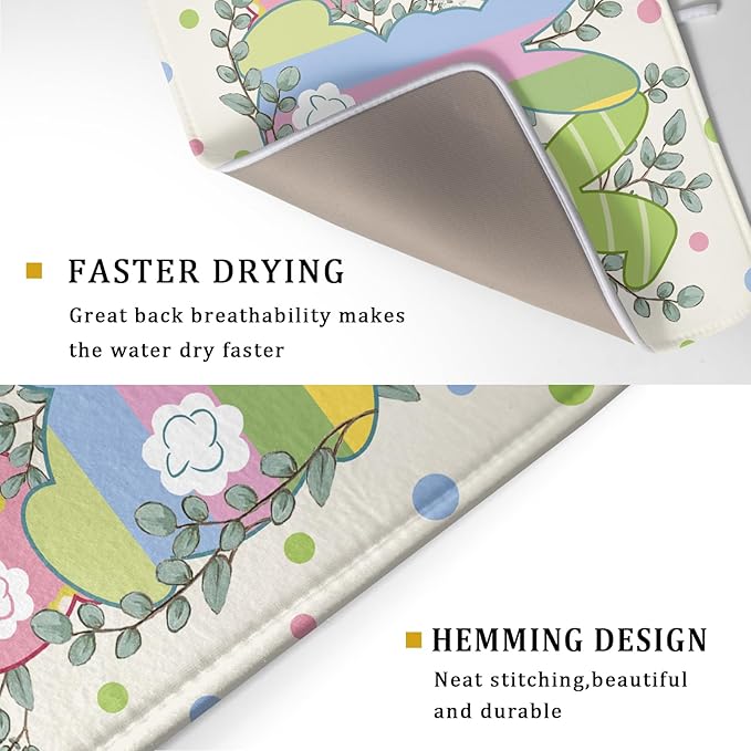 Easter Dish Drying Mat for Kitchen Counter Cute Bunny Rabbit Festival Holiday Seasonal Absorbent Reversible Microfiber Kitchen Countertop Protector Dishes Pad Large 18x24 inch