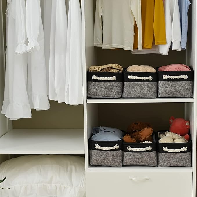 TheWarmHome Storage Basket for Organizing - 12x8x5.2 inch 1 Pack Fabric Storage Cubes, Baskets for Gifts Empty for Closet Organizer Dog Gift Cloth Toy (Grey & Black)