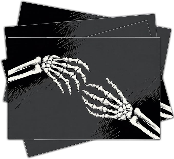 Halloween Skeleton Placemats Set of 4, 12x18 Inch Skeleton Decorative Table Mats, Washable Heat Resistant Place Mats for Kitchen Dining Table, Spooky Themed Decoration for Home-B13
