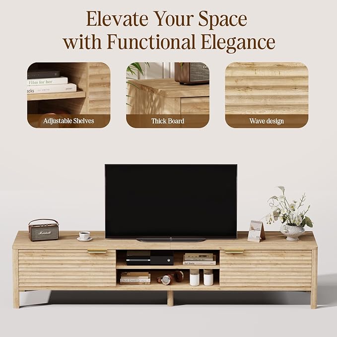 TV Stand for Living Room - up to 80 Inch TVs Mid Century Modern Entertainment Center with Storage and Adjustable Shelves, Media Console Table Oak 70"