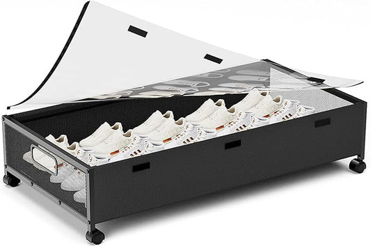Under Bed Storage Containers with Wheels, Underbed Shoe Storage Organizer with Removable Lids, Large Rolling Under Bed Storage Dresser Drawers for Clothes Toys Shoes Blankets