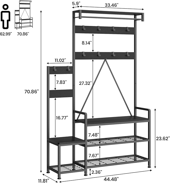 IDEALHOUSE Parent-Child Coat Rack Shoe Bench Hall Tree with Bench and Shoe Storage Industrial Coat Tree Entryway Large Organizer with Shoe Rack, Storage Cubbies, Hooks, and Top Shelf