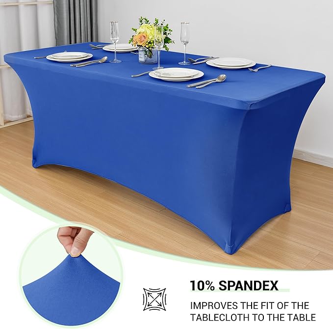 Obstal 6ft Stretch Spandex Table Cover for Standard Folding Tables - 2 Pack Universal Rectangular Fitted Tablecloth Protector for Wedding, Banquet and Party, 72L x 30W x 30H Inches, Royal Blue, 2pc