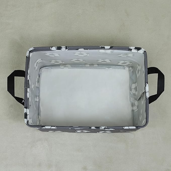 Rectangular Storage Basket Fabric Organizer Bin for Toys,Books,Clothes,Gifts,Pets-Perfect for Home,Office,Nursery,Dorm,Shelf(Rec-grey football )