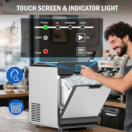 Nugget Ice Maker Countertop, 40 LBS/Day with 10 LBS Storage Bin, Freestanding/Countertop Ice Maker Machine Stainless Steel, Soft Chewable Pellet Ice Machine for Home Bar Kitchen Office, Self-Cleaning